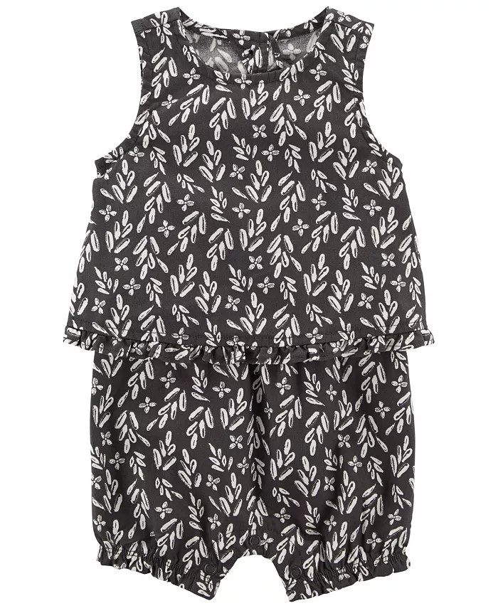 Baby Girls Leaf Print Sleeveless Romper With Ruffle Trim | Macys (US)