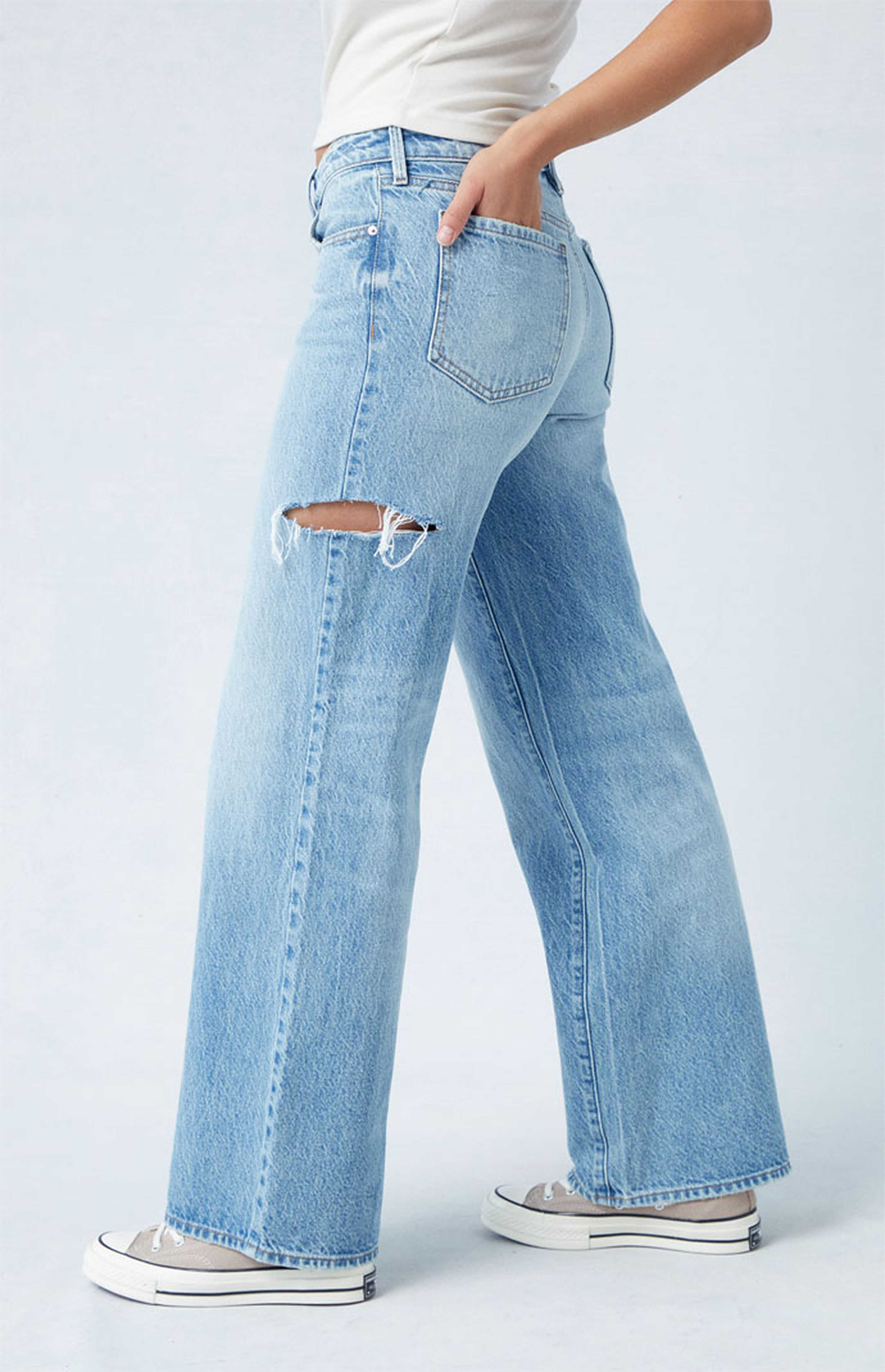 PacSun Light Indigo Side Slit Low Rise Wide Leg Jeans | PacSun