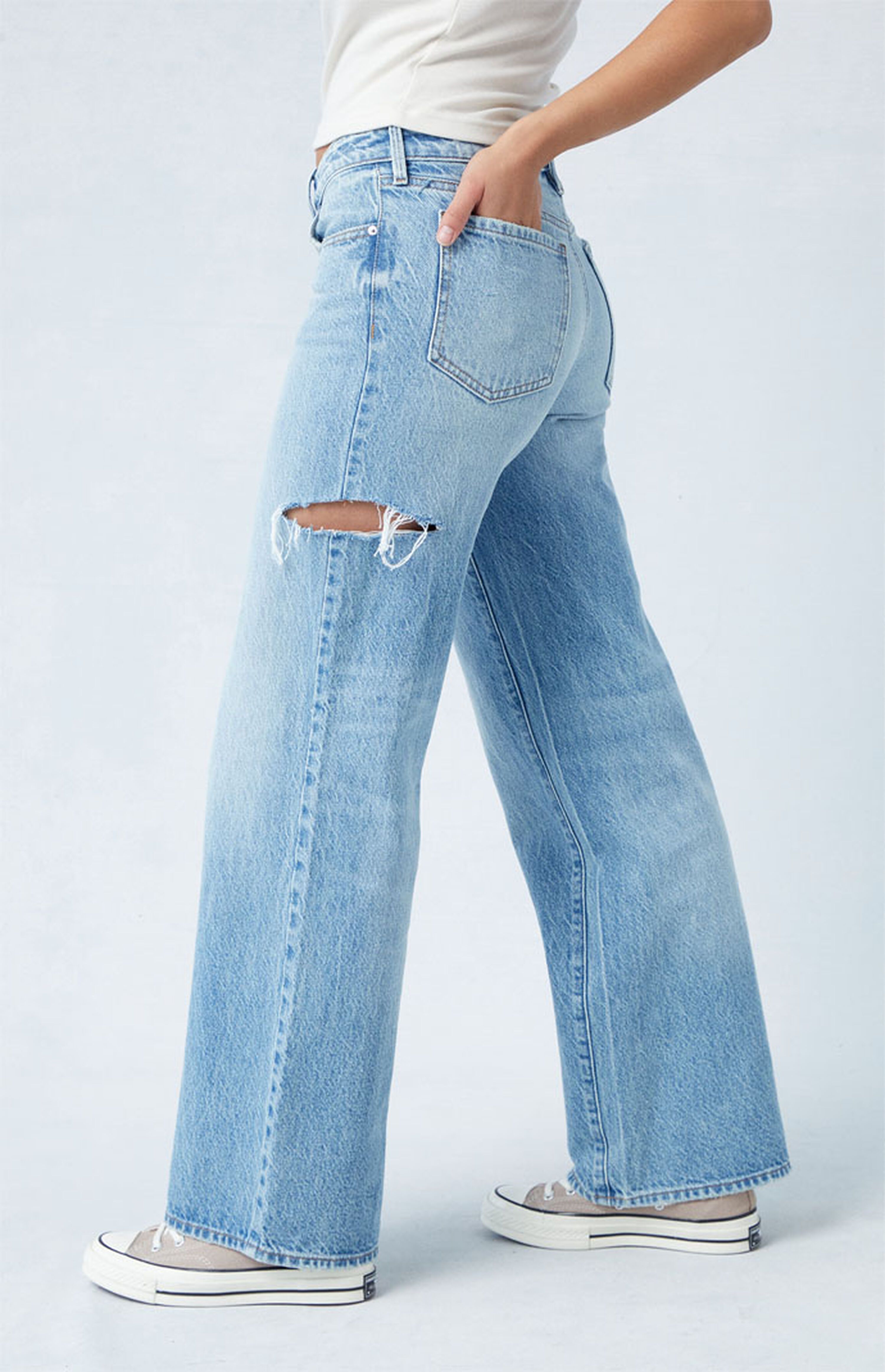 PacSun Eco Light Indigo Side Slit Low Rise Wide Leg Jeans | PacSun