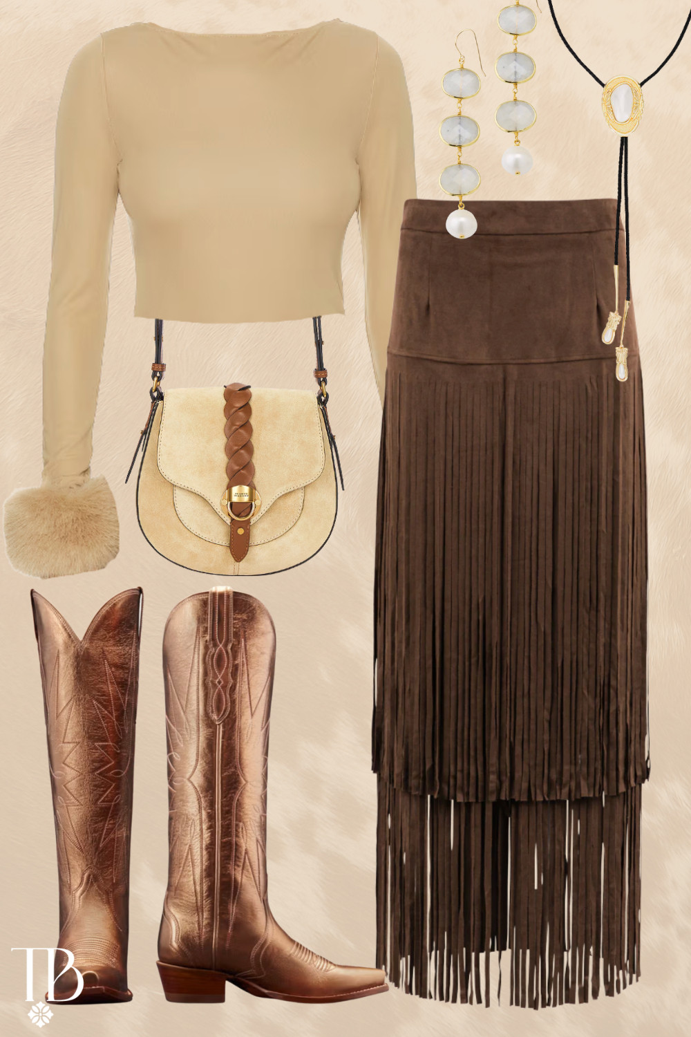 Neutral cowgirl with a touch of bronze 🤎✨ fringe, suede & metallic boots.

 

 #LTKootd #LTKSeasonal #LTKTravel