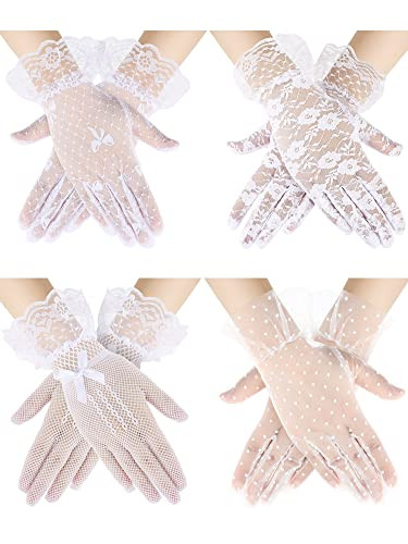 Bencailor 4 Pair Ladies Lace Gloves Elegant Short Gloves Mesh Gloves Tea Party Gloves for Women 5... | Amazon (US)