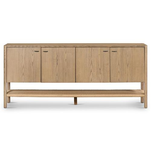 Zulu Rustic Lodge Brown Solid Ash Wood 4 Door Shelving Sideboard | Kathy Kuo Home
