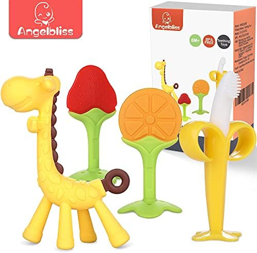 Teething Toys (4 Pack)-ANGELBLISS Baby Teething Toys Set/Baby teether chew Toys/Natural Organic F... | Amazon (US)