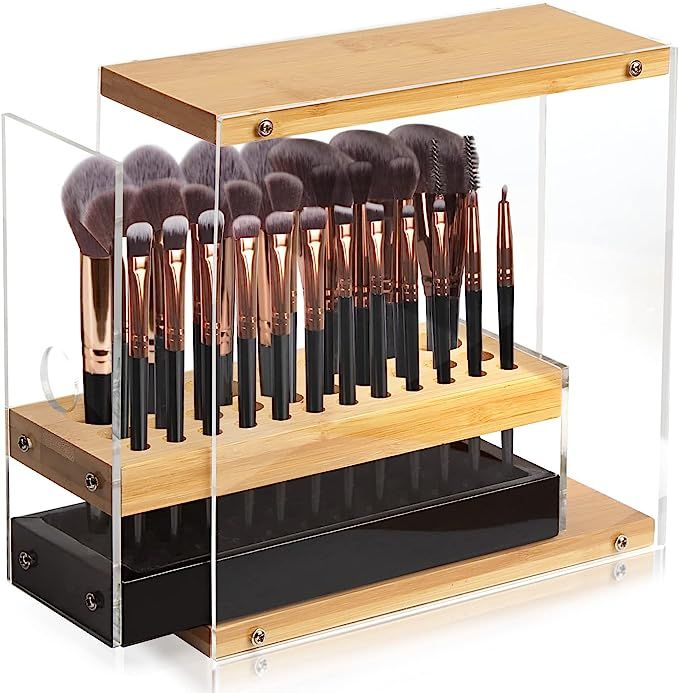 JackCubeDesign 29 Holes Acrylic Bamboo Makeup Brush Holder Organizer Beauty Cosmetic Display Stan... | Amazon (US)