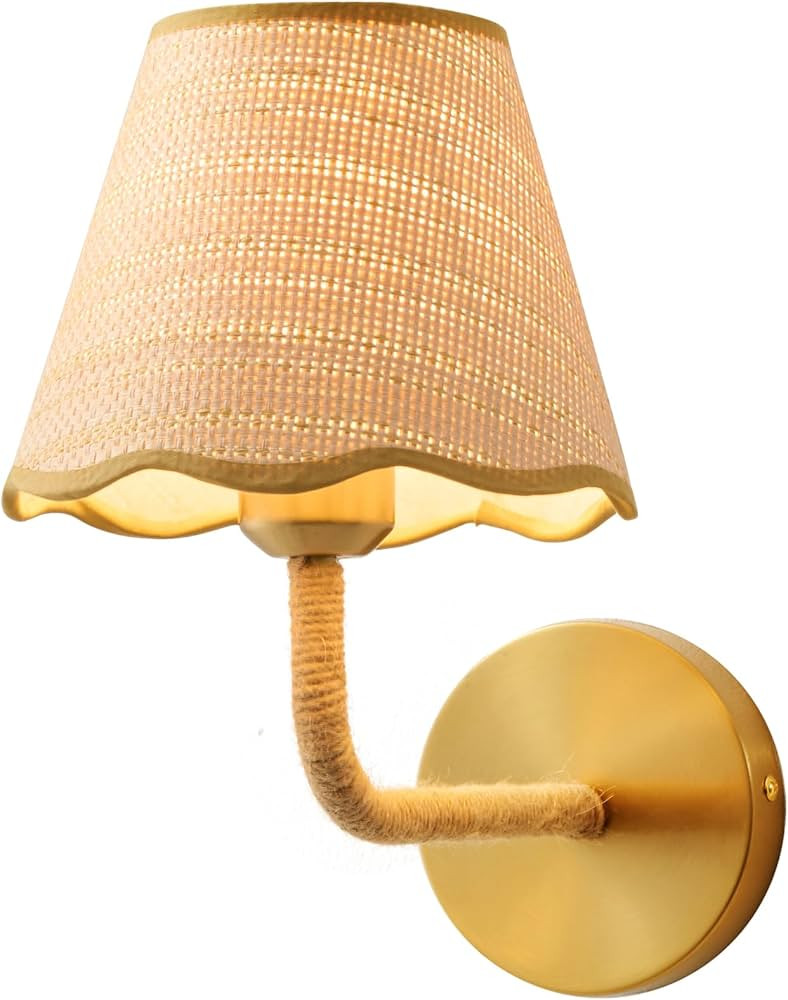 Boho Rattan Wall Sconce - Hand-Woven Wall Lamp for Living Room Bedroom, Vintage Lampara de Pared,... | Amazon (US)