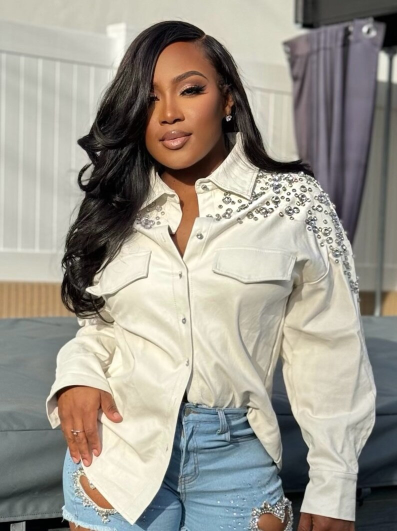 Jewel Me Rhinestone Leather Button up Top - Etsy | Etsy (US)