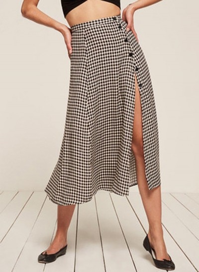 Vintage High Waist Slit Button Down Plaid Skirt | Oasap Limited Intl