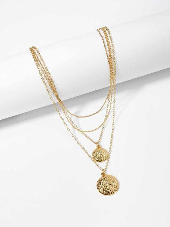 Textured Disc Layered Necklace | SHEIN