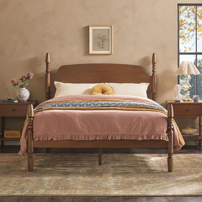 Walker Edison EZ Assembly™ Traditional Wood Spindle Post Bed, Modern Farmhouse Bed Frame Queen ... | Amazon (US)
