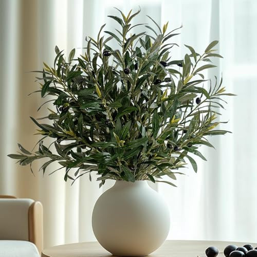 Bailikang 8PCS 24” Artificial Olive Branches, Realistic Fake Olive Tree Branches with 712 Silk Leaves & 4 Olives, Bendable Stems for Vase Fillers, Wedding Centerpieces, Farmhouse Home Decor - No Vase | Amazon (US)