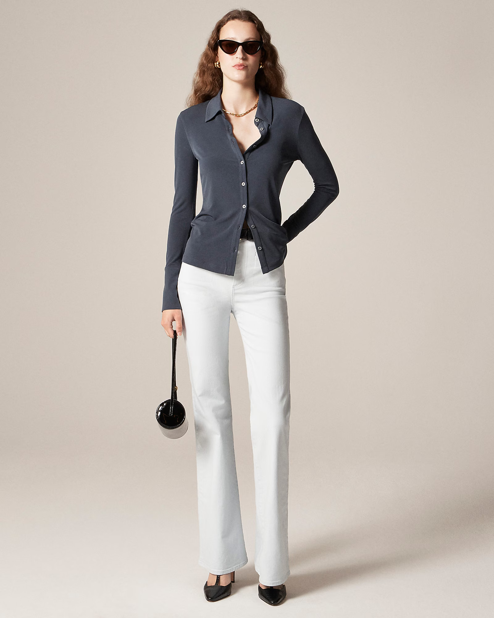 Button-up shirt in matte jersey | J. Crew US