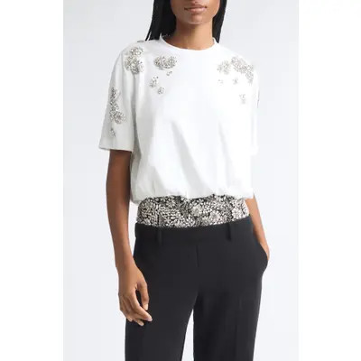 Cinq à Sept Davini Crystal Ivy Bubble Hem Top in White at Nordstrom, Size Large | Nordstrom