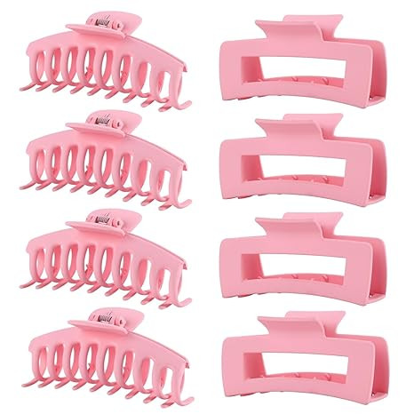 Pink Hair Clips for Women -8 Pack 4.3 Inch Large Hair Claw Clips for Women Thin Thick Curly Hair,... | Amazon (US)