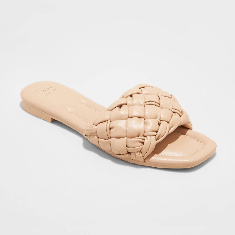Women's Carissa Wide Width Slide Sandals - A New Day Tan 8.5W | Target