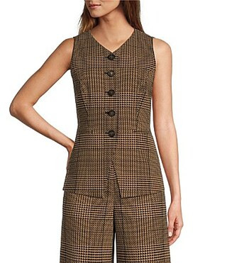 Antonio Melani Ivy Houndstooth V-Neck Sleeveless Button Front Long Line Coordinating Vest - 6 | Dillard's