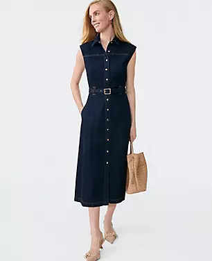 Belted Denim Midi Shirtdress | Ann Taylor