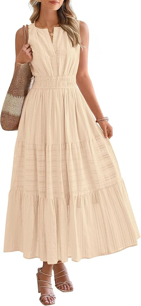 BTFBM Summer Dresses for Women 2026 Sleeveless Boho V Neck A Line Flowy Spring Casual Maxi Dress ... | Amazon (US)