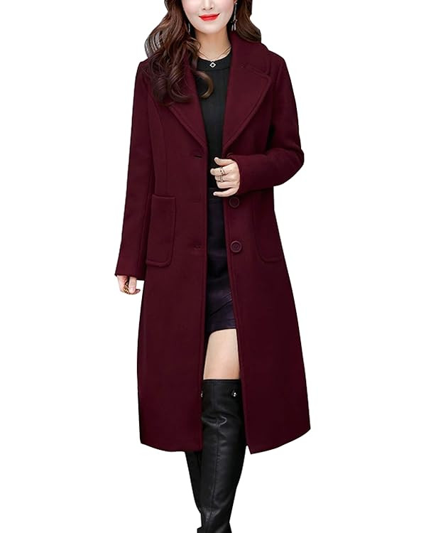 chouyatou Women's Big Notch Lapel Single Breasted Mid-Long Wool Blend Coat | Amazon (US)
