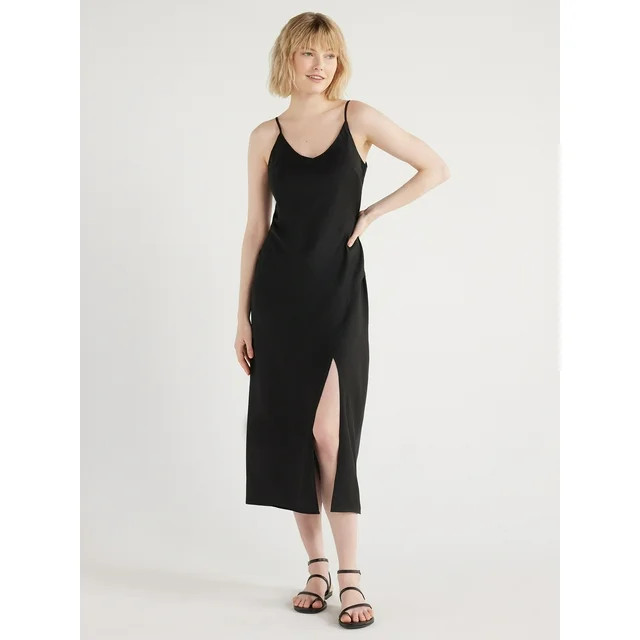 Scoop Women's Satin Midi Slip Dress with Side Slit, Sizes XS-XXL | Walmart (US)
