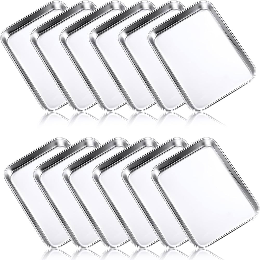 12 Pcs Baking Sheet Stainless Steel Cookie Sheet 7.1x5.1 Inch Small Metal Sheet Pans Professional... | Amazon (US)