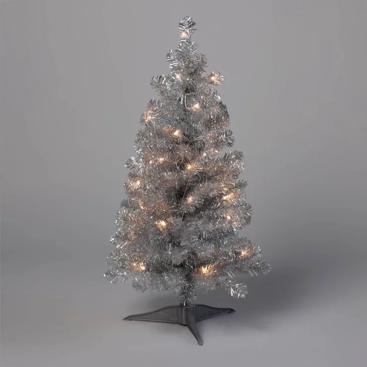 3&#39; Pre-Lit Silver Tinsel Artificial Christmas Tree Clear Lights - Wondershop&#8482; | Target