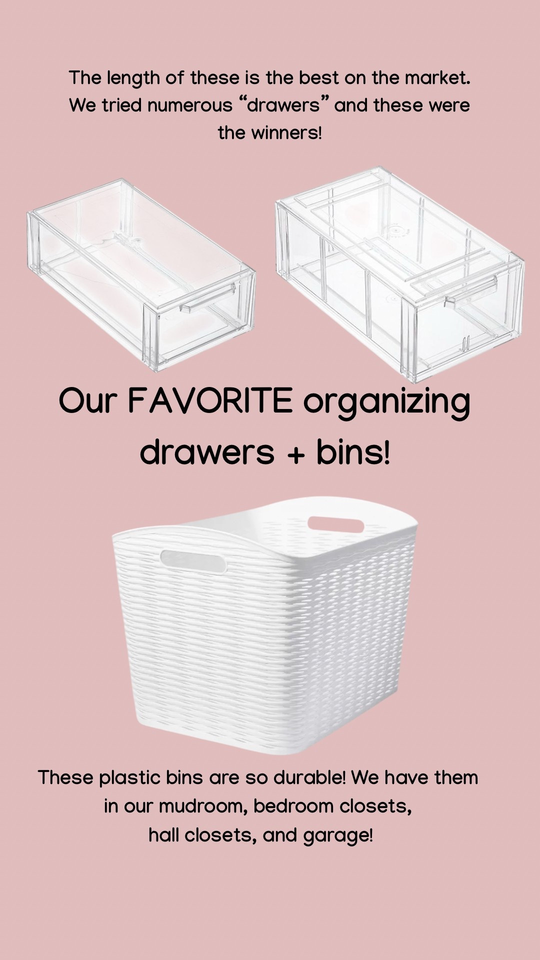 Our favorite closer organization tools! We use these all over our house! They are sturdy, work in so many spaces and classic. When organizing any new space I have these acrylic drawers and plastic bins on hand!!

#LTKFindsUnder50 #LTKHome