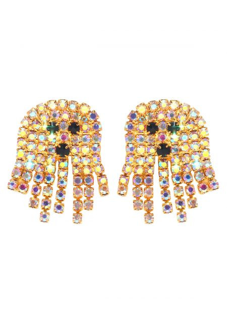 Colorful Rhinestone Ghost Earrings in Gold | Chicwish