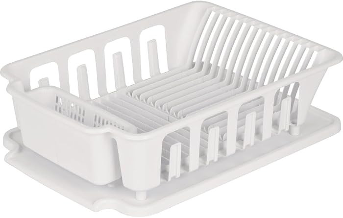 STERILITE 2-Piece Large Sink Set Dish Rack Drainer, White (18 L x 13 3/4" W x 5 1/2" H), 3/4" L x... | Amazon (US)