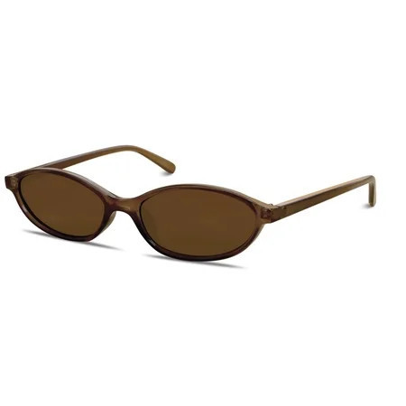 HUJHKIO Women's Retro Oval Cat Eye Sunglasses 90s Y2K Narrow Tiny Shades for Women Trendy UV Protection Small Frame Sun Glasses for Heart Face Beach Travel, Brown | Walmart (US)