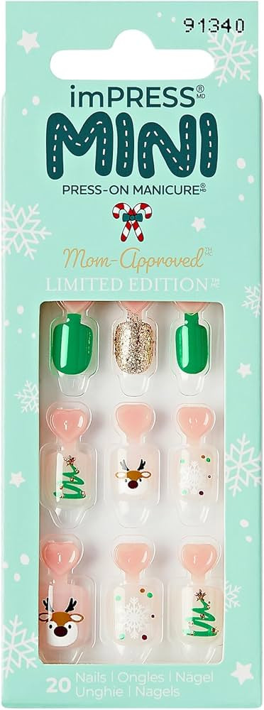 KISS imPRESS Mini Press-On Nails Manicure for Kids, Christmas Tree Design, Raindeer, Snowflakes, ... | Amazon (US)