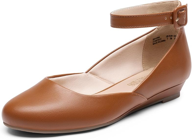 DREAM PAIRS Women's Dress Flats Ballet Low Wedge Round Toe Ankle Strap Comfortable Casual Flats S... | Amazon (US)