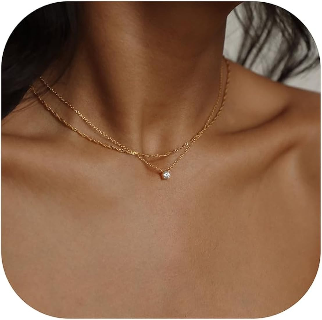 Gold Necklace for Women - 14K Gold/Silver Plated CZ Diamond Butterfly Herringbone Choker Necklace... | Amazon (US)