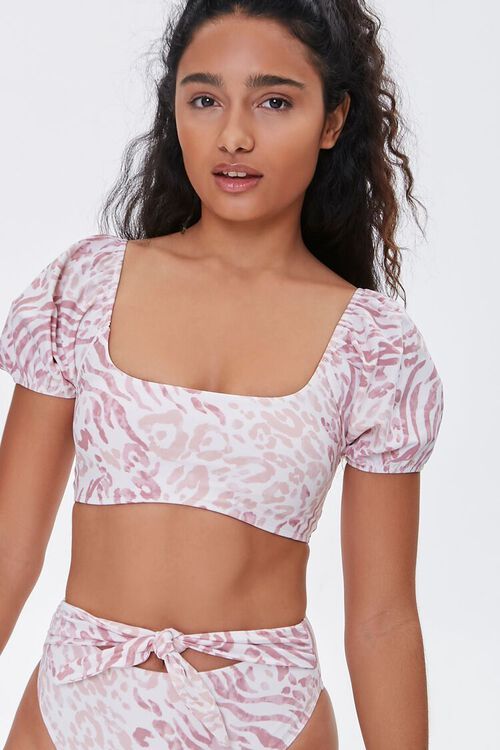 Animal Print Puff Sleeve Bikini Top | Forever 21 (US)