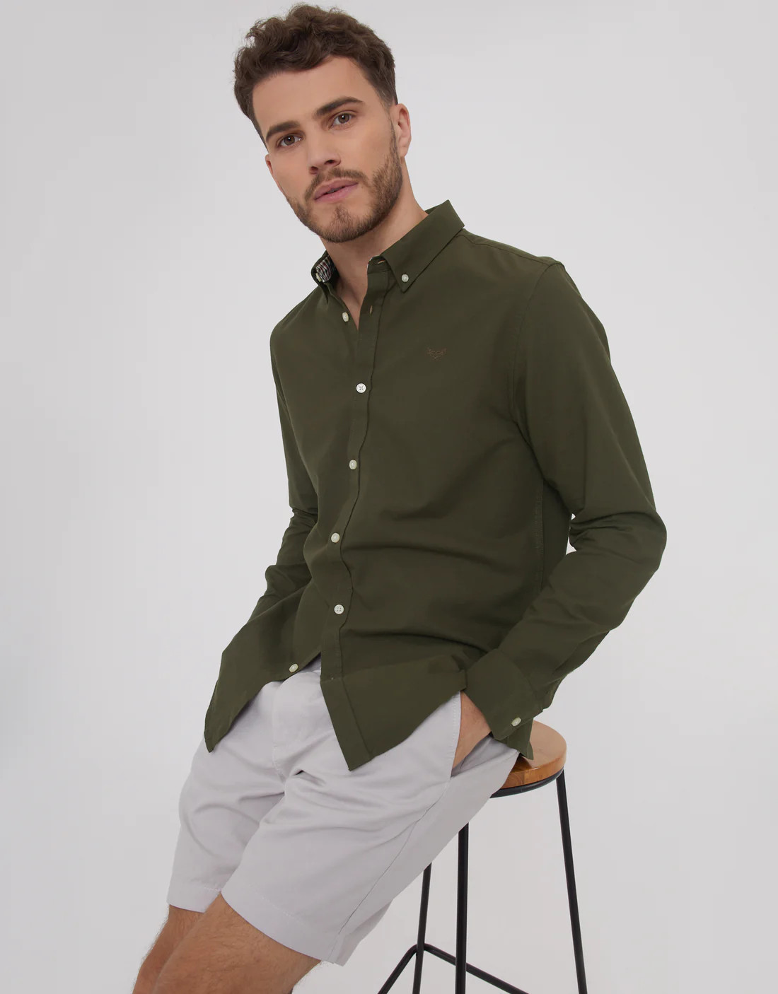 Men's Chocolate Long Sleeve Slim Fit Shirt | Threadbare