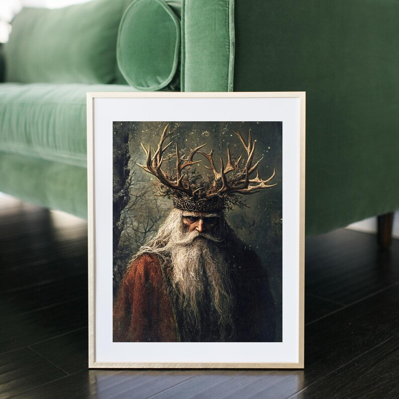 PRINTABLE Holly King Painting, Moody Yule Print, Christmas Farmhouse Wall Art, Winter Cabin Decor... | Etsy (US)