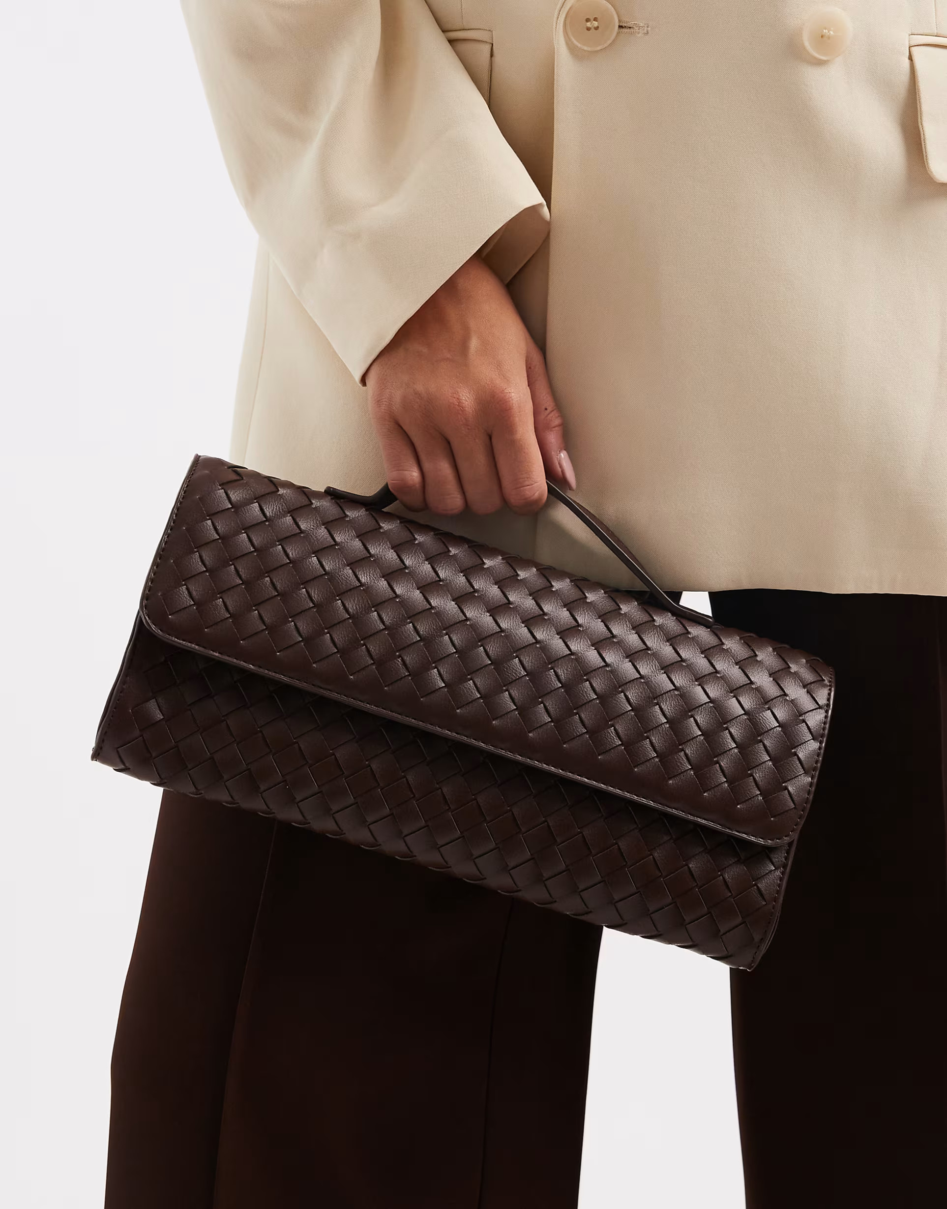 Glamorous woven clutch bag in dark brown | ASOS (Global)