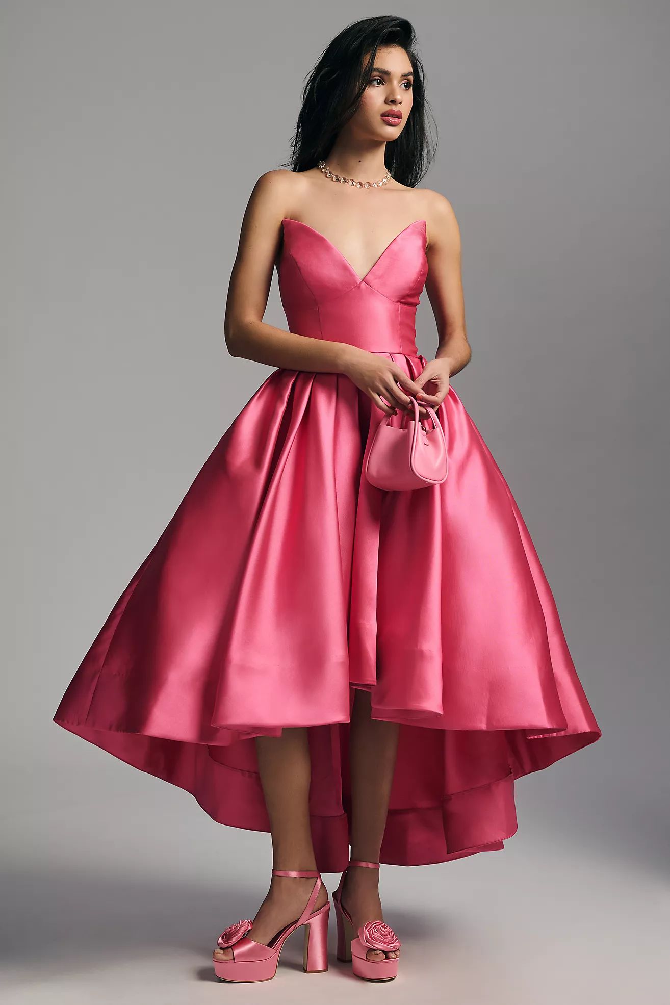 Hutch Sabrina Strapless V-Neck Pleated High-Low Gown | Anthropologie (US)