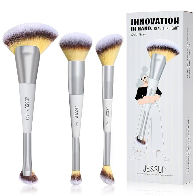 Jessup Face Makeup Brush Set 3pcs Double Sided Makeup Brushes for Foundation Contour Blush Highli... | Amazon (US)