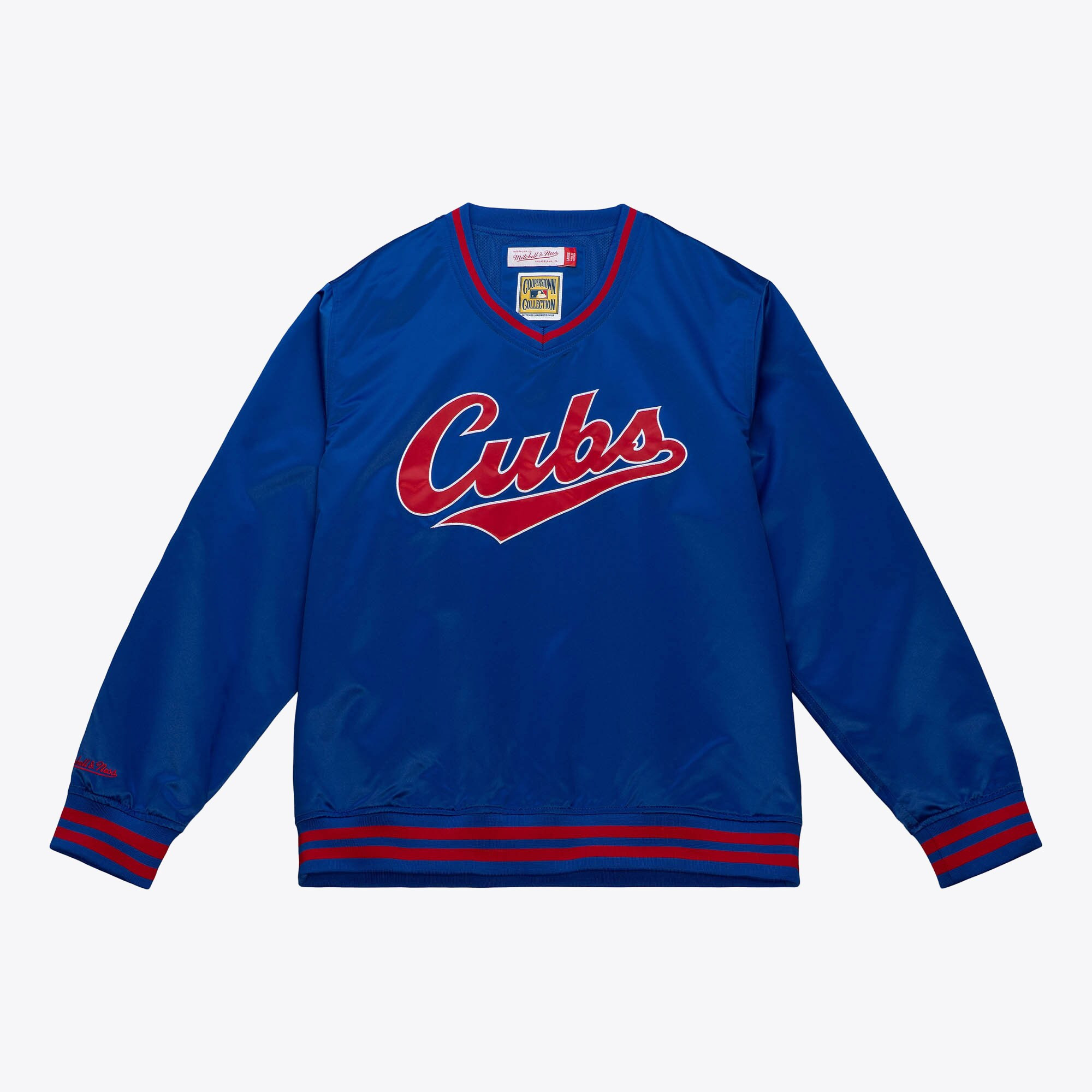 Men's Royal Chicago Cubs Sideline V-Neck Satin Pullover Jacket | Mitchell & Ness
