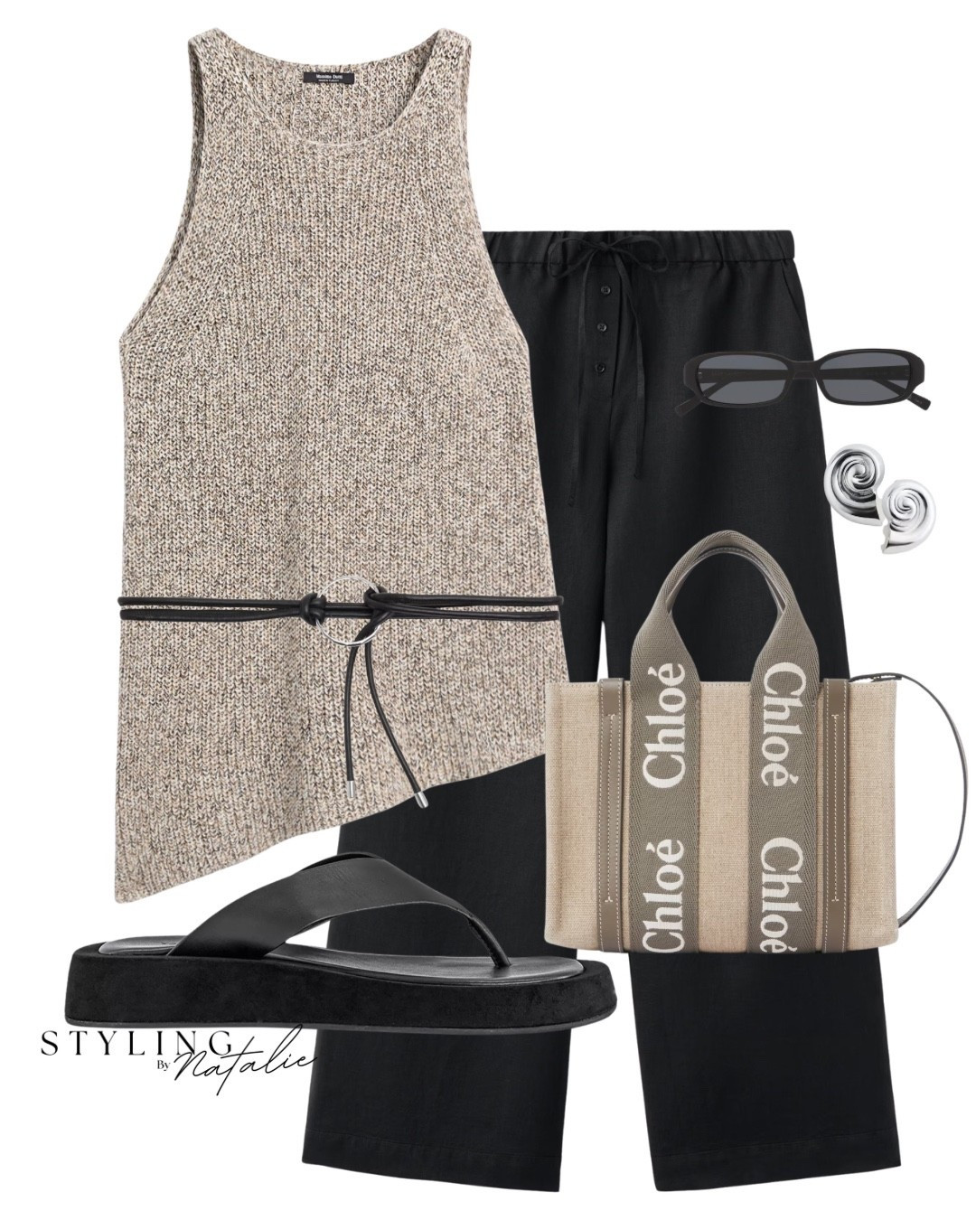 Neutral style 🥨🐻
Asymmetric knit top, linen drawstring wide leg trousers, Chloe tote bag, thong wedge sandals & YSL sunglasses. Casual chic, everyday summer style, neutral, Massimo Dutti, Mango,  London outfit, comfy, spring fashion.

#LTKuk #LTKsummer #LTKeurope