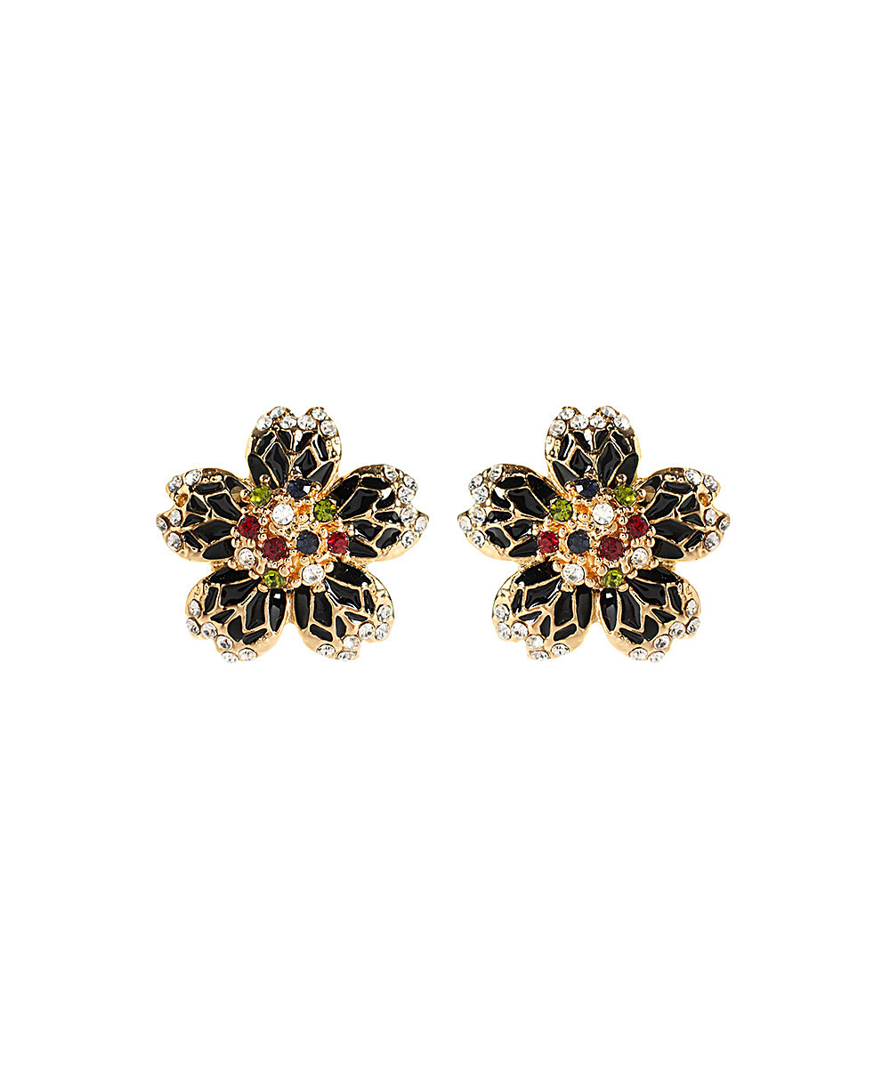 Black Austrian Crystal & Goldtone Floral Nikki Stud Earrings | zulily