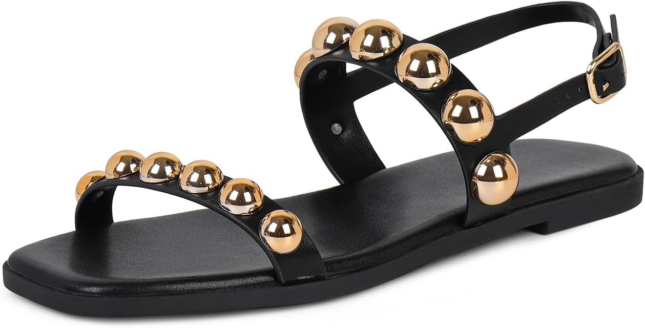 Dsevht Strappy Flat Sandals for Women Comfortable Open Square Toe Sandals Dressy Beach Thong Flip... | Amazon (US)