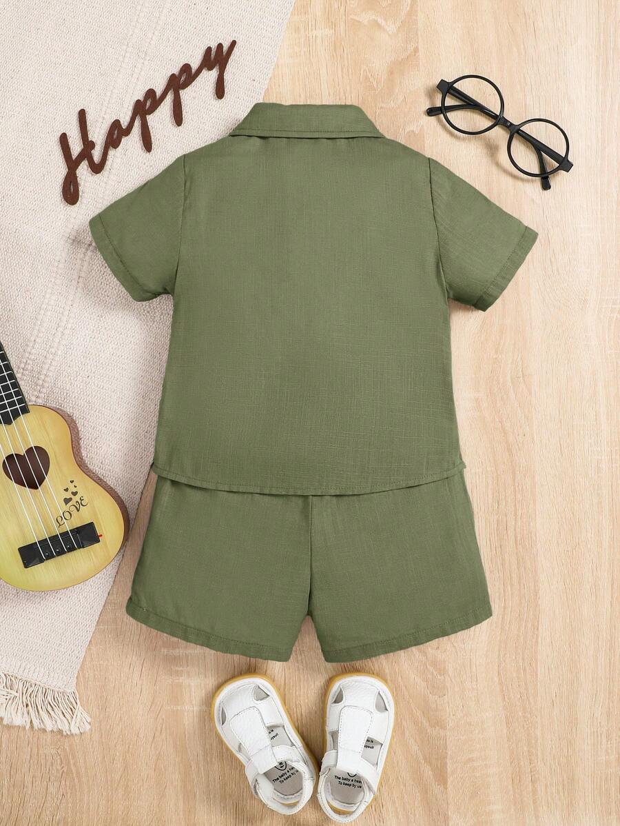 SHEIN Baby Boy Solid Patch Pocket Shirt & Shorts Without Tee | SHEIN