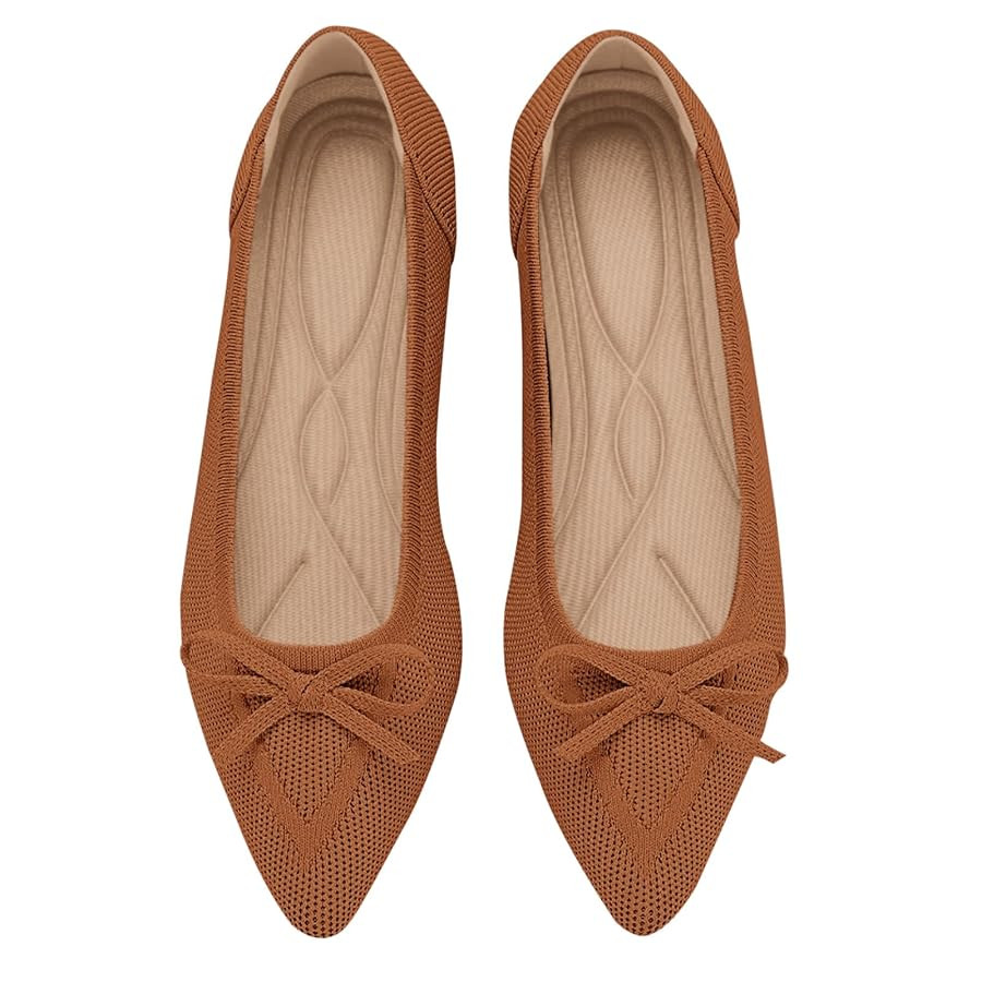 Women's Flats Pointed Toe Bow Knit Ballet Shoes Comfortable Dressy Mesh Slip On Flat | Amazon (US)