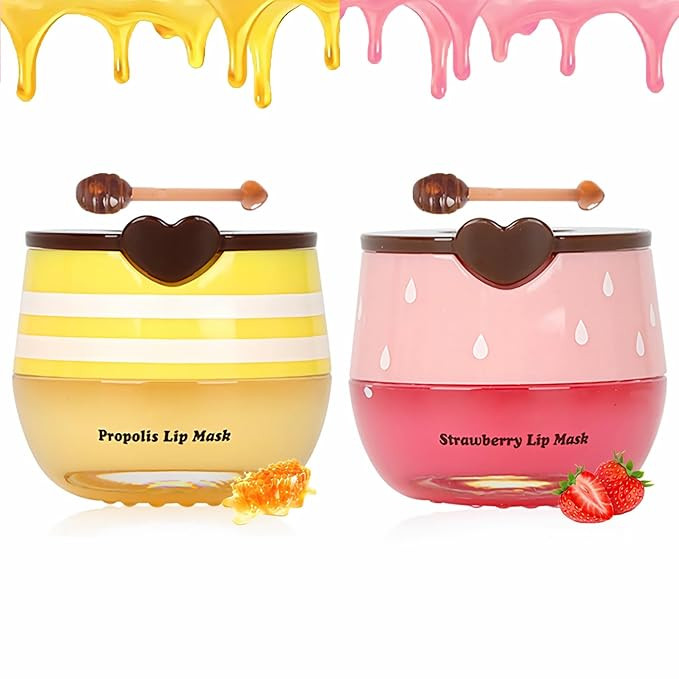 2 PCS Bee Lip Balm Lip Mask Honey Pot, Honey & Strawberry Lip Mask Propolis Moisturizing Lip Balm... | Amazon (US)