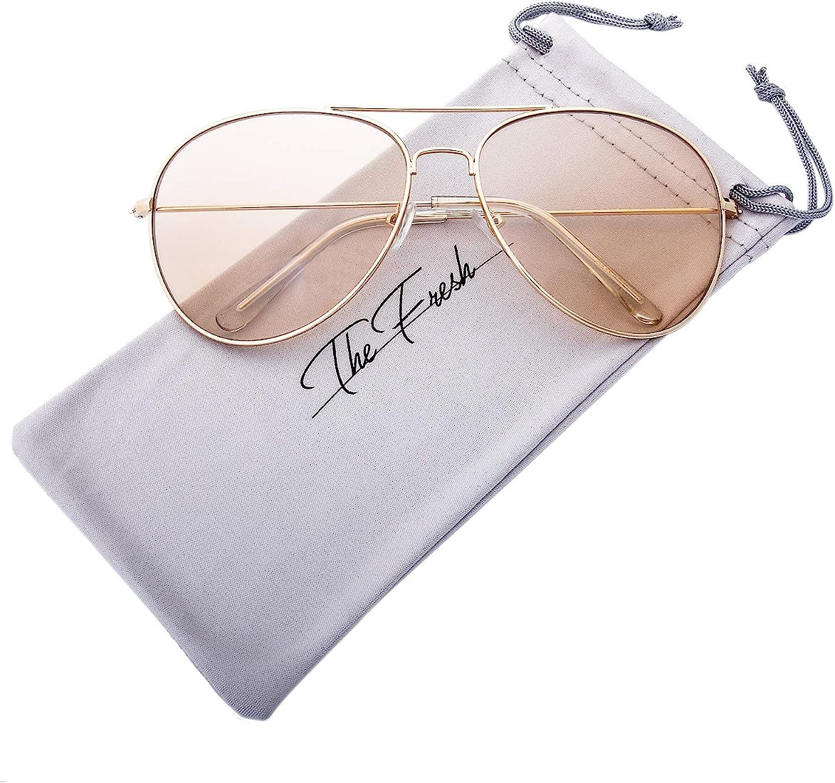 The Fresh Classic Aviator Frame Light Color Lens XL Oversized Sunglasses Gift Box | Amazon (US)