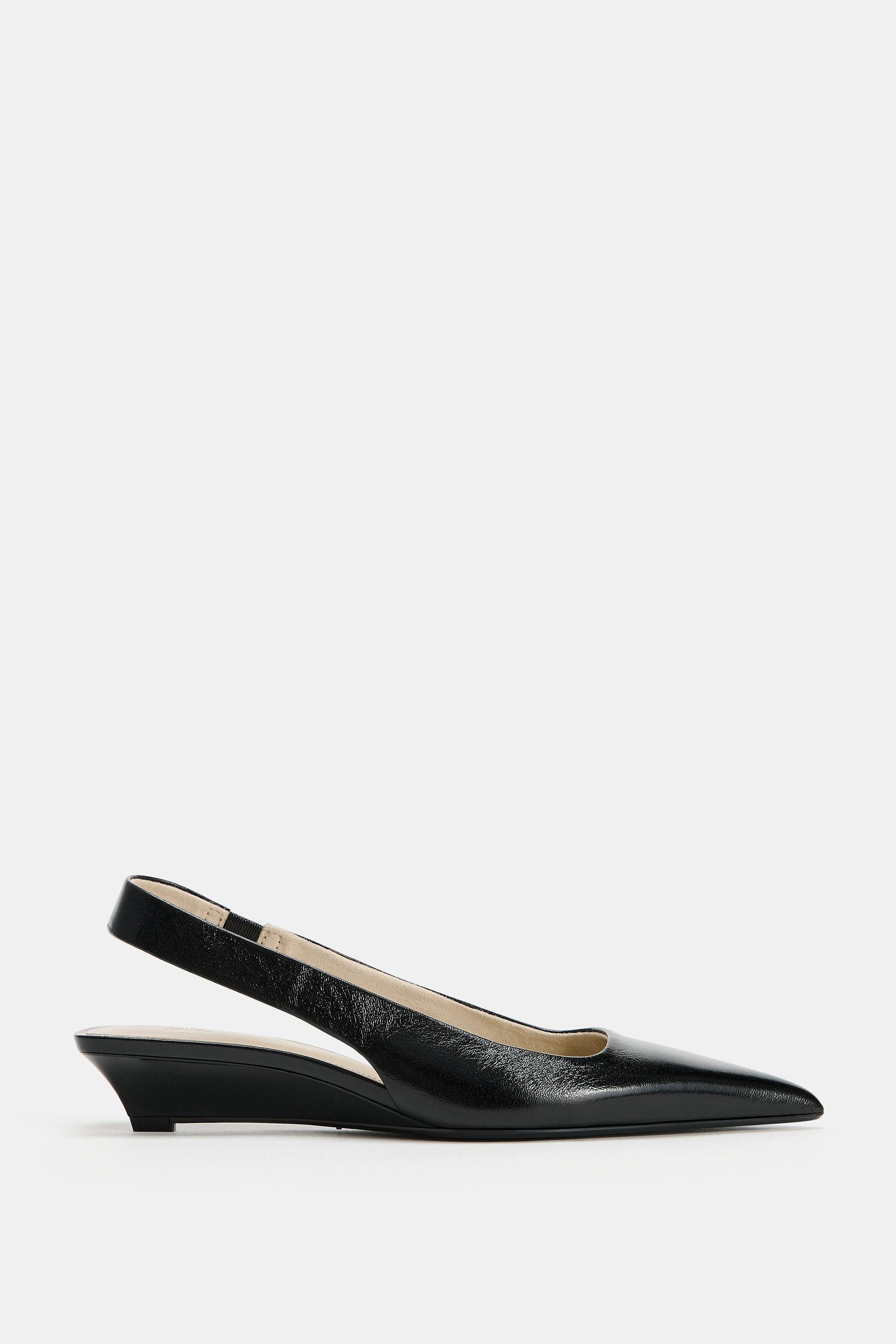 Zara - Leather Mini Wedge Slingbacks - Black - 9 - Woman | Zara US