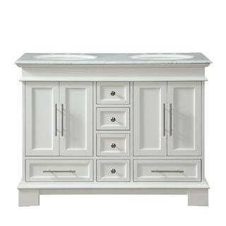 Silkroad Exclusive 48 in. W x 22 in. D Vanity in White with Marble Vanity Top in Carrara White wi... | The Home Depot
