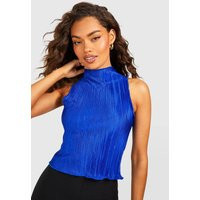 Womens Plisse High Neck Top - Blue - 12 | boohoo (US & Canada)