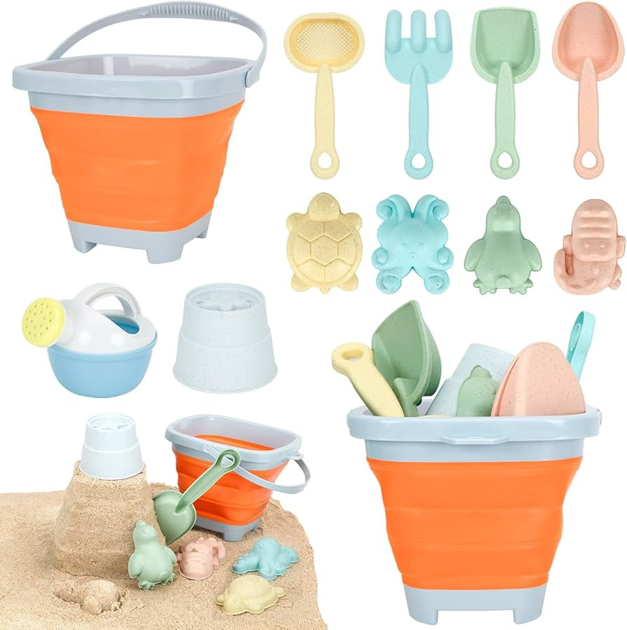 Collapsible Beach Toys Set for Kids Sand Toys Set with Collapsible Sand Bucket, Shovels Set and S... | Amazon (US)
